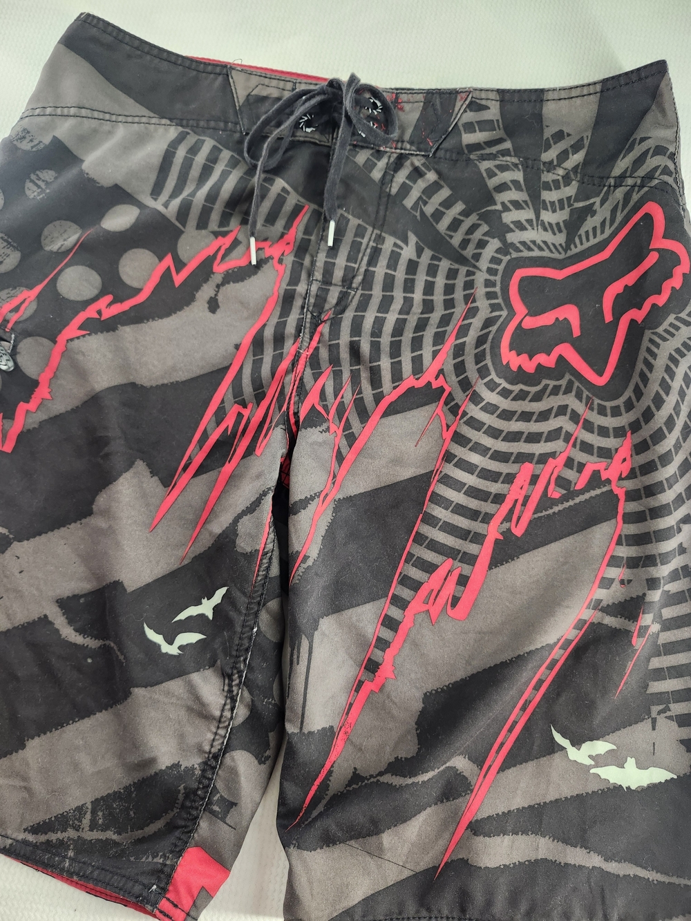 Y2K Fox Racing Explosion Board Shorts Charcoal & Red, Men's Size 36